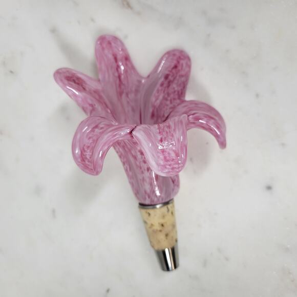 Vtg Murano 3pcs Crystal Flower Cork Stopper Pink Blue Green Hand Blown Art Glass - Picture 7 of 12